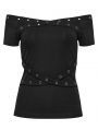 Black Gothic Punk Off-Shoulder Knitted T-Shirt for Women