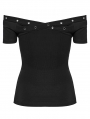 Black Gothic Punk Off-Shoulder Knitted T-Shirt for Women