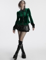 Green Gothic Gradient Velvet Bat Collar Long Sleeve Shirt for Women