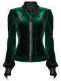 Green Gothic Gradient Velvet Bat Collar Long Sleeve Shirt for Women