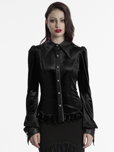 Black Gothic Gradient Velvet Bat Collar Long Sleeve Shirt for Women