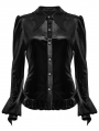 Black Gothic Gradient Velvet Bat Collar Long Sleeve Shirt for Women