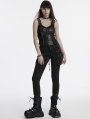 Black Gothic Punk Tight Fit Front Zipper Vest Top for Women