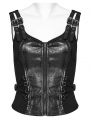 Black Gothic Punk Tight Fit Front Zipper Vest Top for Women