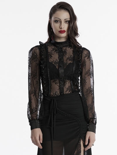 Black Gothic Rose Lace Transparent Shirt for Women