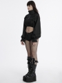 Black Gothic Punk Cool Stand Collar Short Jacket for Women