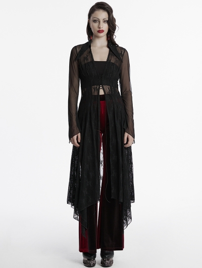 Black Gothic Irregular Hem Lace Cardigan for Women