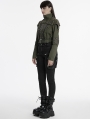 Green Gothic Punk Studded Military Style Short Jacket for Women