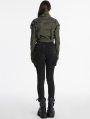 Green Gothic Punk Studded Military Style Short Jacket for Women