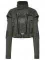 Green Gothic Punk Studded Military Style Short Jacket for Women