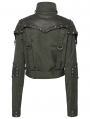 Green Gothic Punk Studded Military Style Short Jacket for Women