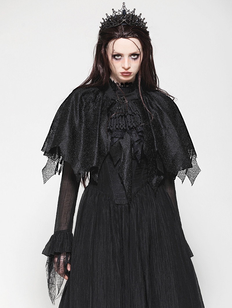 Black Gothic Dark Tattered Tassel Cape for Women