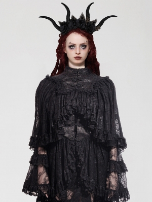 Black Gothic Elegant Vintage Lace Oversized Sleeves Cape for Women