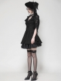 Black Gothic Long Sleeve Button Fron Short Lace Dress