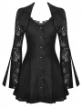 Black Gothic Long Sleeve Button Fron Short Lace Dress