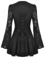 Black Gothic Long Sleeve Button Fron Short Lace Dress