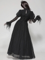 Black Vintage Gothic Spiderweb Patchwork Long Puff Sleeve Maxi Dress