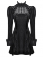 Black Gothic Velvet Puff Long Sleeve Short Dress