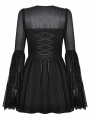 Black Gothic Mesh Patchwork Long Sleeve Short Dress