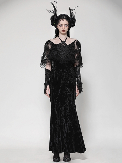 Black Gothic Velvet Faux Two-Piece Mermaid Maxi Party Dress