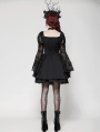 Black Gothic Lolita Butterfly Print Bell Sleeve Short Dress