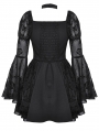 Black Gothic Lolita Butterfly Print Bell Sleeve Short Dress