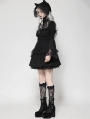 Black Gothic Lace Doll Shirred Waist Long Sleeve Short Dress