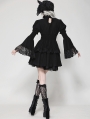 Black Gothic Lace Doll Shirred Waist Long Sleeve Short Dress