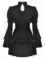 Black Gothic Lace Doll Shirred Waist Long Sleeve Short Dress