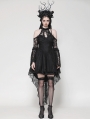 Black Gothic Lace Halter Cold Shoulder High-Low Dress