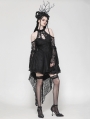 Black Gothic Lace Halter Cold Shoulder High-Low Dress