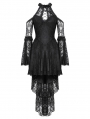 Black Gothic Lace Halter Cold Shoulder High-Low Dress