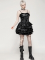 Black Gothic Punk Shiny Spaghetti Strap Layered Short Dress