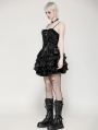 Black Gothic Punk Shiny Spaghetti Strap Layered Short Dress