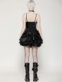 Black Gothic Punk Shiny Spaghetti Strap Layered Short Dress