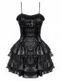 Black Gothic Punk Shiny Spaghetti Strap Layered Short Dress