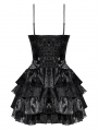 Black Gothic Punk Shiny Spaghetti Strap Layered Short Dress