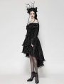 Black Elegant Gothic Off-the-Shoulder Velvet High-Low Dress