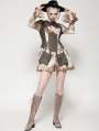 Brown Vintage Steampunk Patchwork Tie-Dye Mini Dress