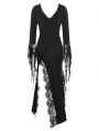 Black Gothic Sexy Witch Asymmetrical Lace Slit Long Dress