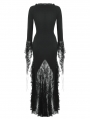 Black Gothic Sexy Witch Asymmetrical Lace Slit Long Dress