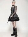 Grey Plaid Gothic Metal Studded Strap Short Dress