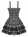 Grey Plaid Gothic Metal Studded Strap Short Dress