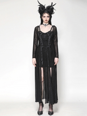 Black Gothic Sexy Spider Mesh Pattern Long Dress