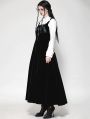 Black Gothic Velvet Horn Embroidery  Suspender Maxi Dress