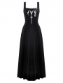 Black Gothic Velvet Horn Embroidery  Suspender Maxi Dress