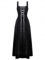 Black Gothic Velvet Horn Embroidery  Suspender Maxi Dress