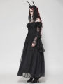 Black Gothic Feather Floral Cold Shoulder Long Chiffon Dress