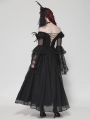 Black Gothic Feather Floral Cold Shoulder Long Chiffon Dress