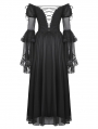 Black Gothic Feather Floral Cold Shoulder Long Chiffon Dress